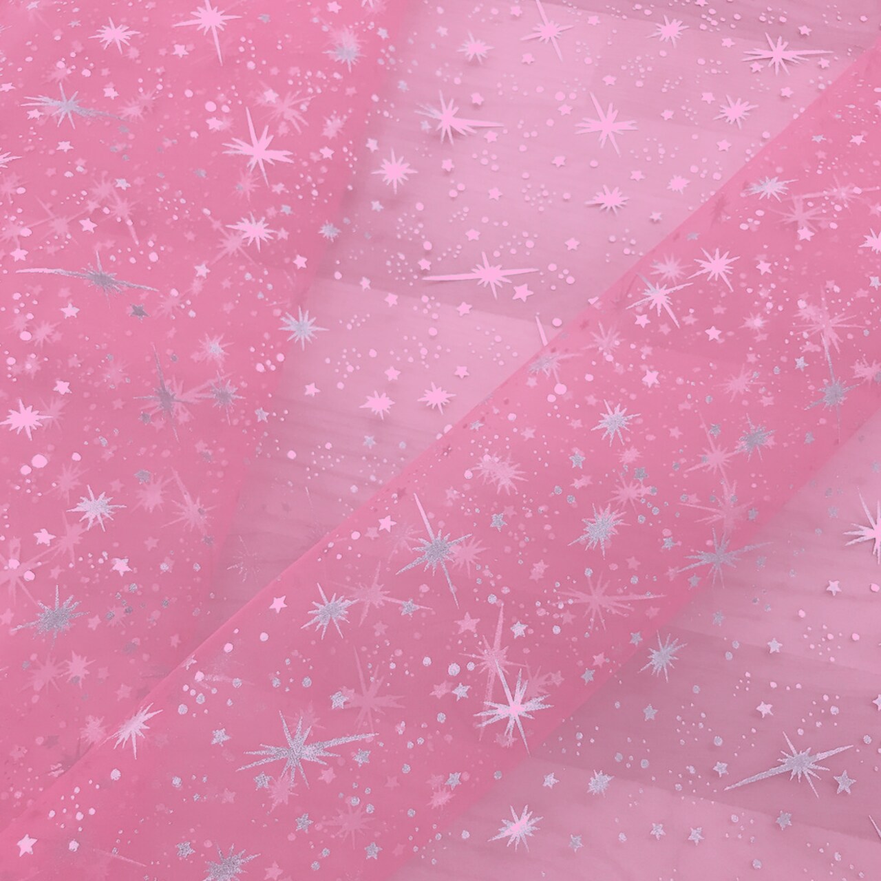 1 Yard Foil Star Organza Fabric Sheer Silver Stars Lightweight Polyester 58/59 inches wide